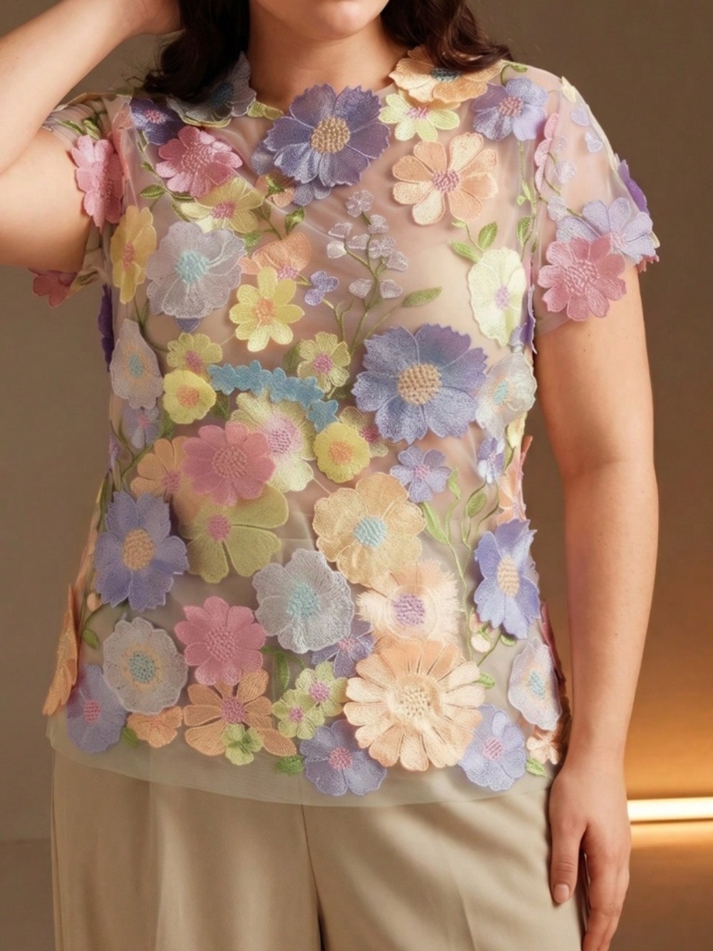 Boho Pastel floral Appliqué Cottagecore blouse - Picture 8 of 8